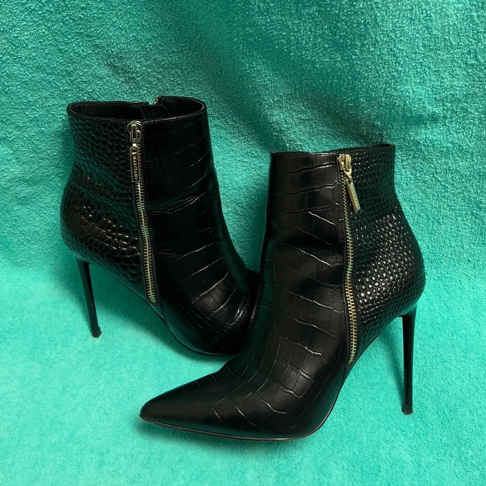 Marciano Black Croc-Embossed Heeled Boots
